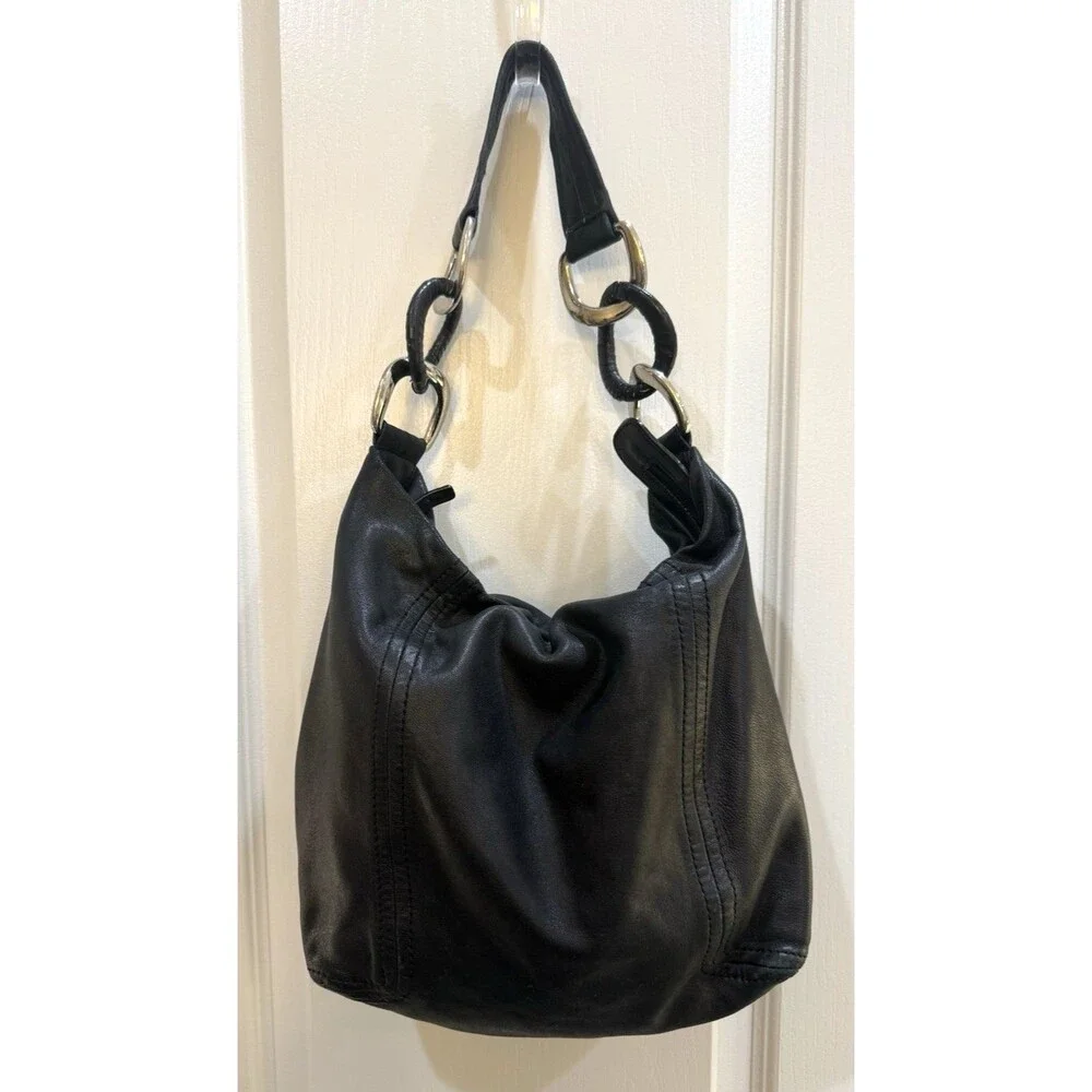 Michael Kors Black Nappa Soft Leather Slouchy Hobo Shoulder Handbag Purse